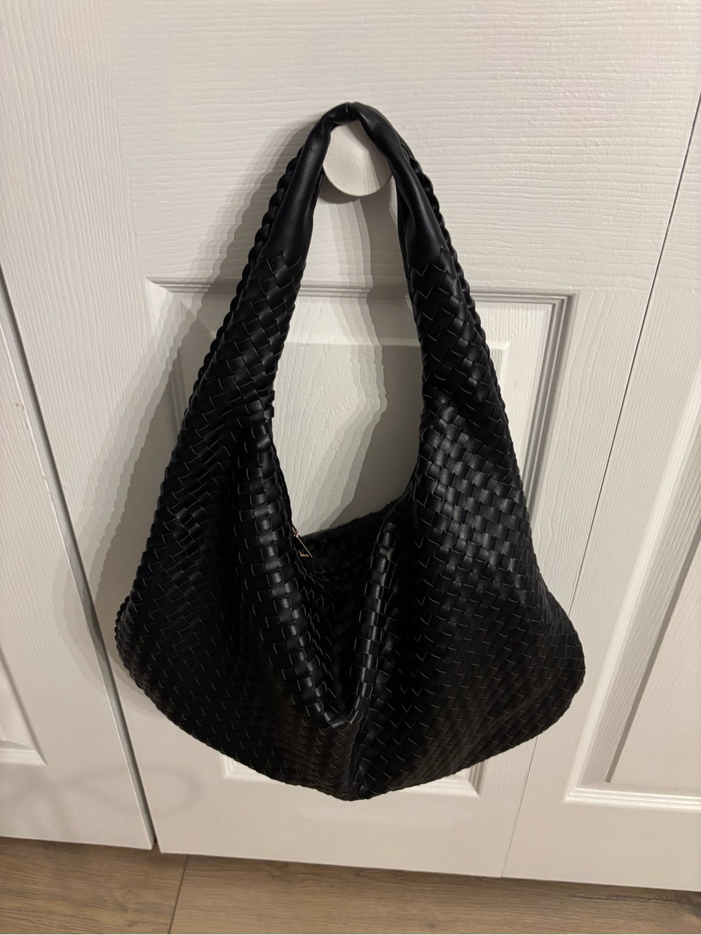 Black Woven Shoulder Hobo Bag